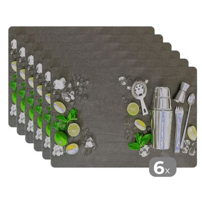 Placemats Tischset 6-teilig 45x30 cm Cocktailshaker - Eiswürfel - Obst