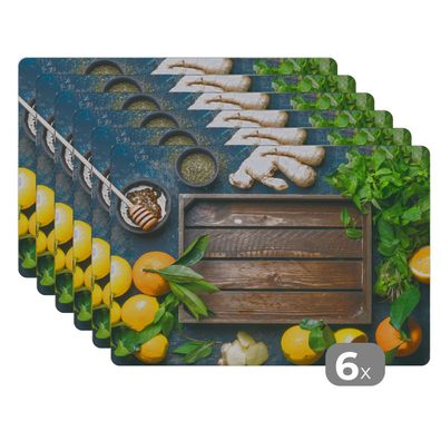 Placemats Tischset 6-teilig 45x30 cm Obstkiste - Zitrone (Gr. 45x30 cm)