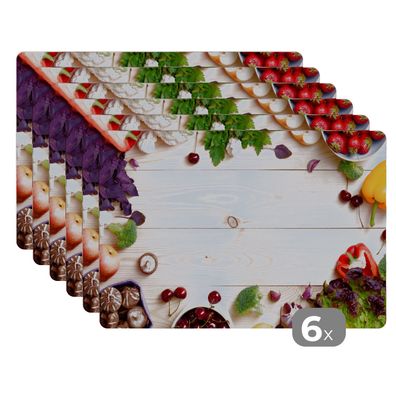 Placemats Tischset 6-teilig 45x30 cm Obst - Erdbeere - Paprika - Küche