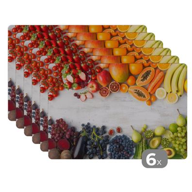 Placemats Tischset 6-teilig 45x30 cm Obst - Regenbogen - Erdbeere - Weintrauben - P