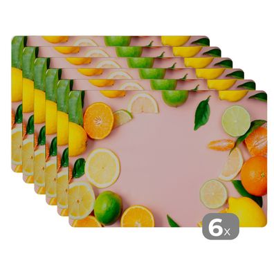 Placemats Tischset 6-teilig 45x30 cm Obst - Zitrusfrüchte - Pastell (Gr. 45x30 cm)