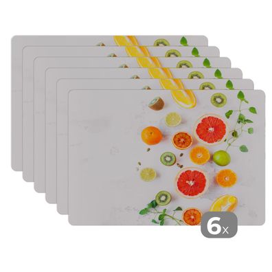 Placemats Tischset 6-teilig 45x30 cm Zitrusfrüchte - Regenbogen - Obst - Sommer - G