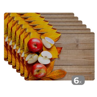 Placemats Tischset 6-teilig 45x30 cm Apfel - Blätter - Herbst - Obst (Gr. 45x30 cm)