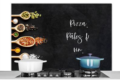 Spritzschutz Küchenrückwand - 120x80 cm Pizza, pasta &amp; vin - Zitate - Essen - Tri