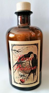 Alchemisten Flasche LOVE POTION mit Vögeln Braunglasflasche 500 ml ohne Inhalt