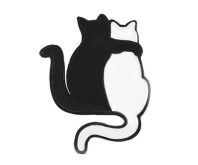 2 Katzen Brosche Miniblings Anstecknadel Pin Haustier Kätzchen schwarz weiß