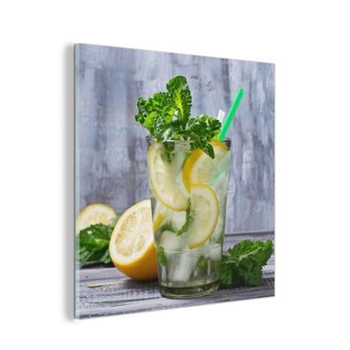 Glasbild Glasfoto Wandbild 90x90 cm Cocktail - Früchte - Kräuter (Gr. 90x90 cm)