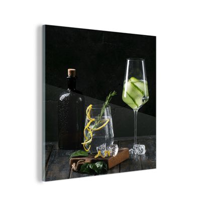 Glasbild Glasfoto Wandbild 90x90 cm Getränk - Weinglas - Obst (Gr. 90x90 cm)