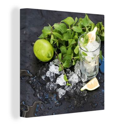 Leinwandbilder - Wanddeko 90x90 cm Cocktail - Mojito - Eiswürfel (Gr. 90x90 cm)