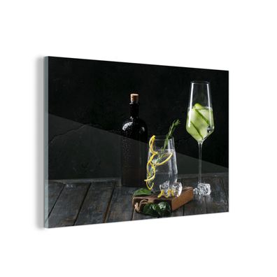 Glasbild Glasfoto Wandbild 60x40 cm Getränk - Weinglas - Obst (Gr. 60x40 cm)
