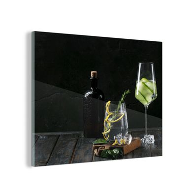 Glasbild Glasfoto Wandbild 80x60 cm Getränk - Weinglas - Obst (Gr. 80x60 cm)