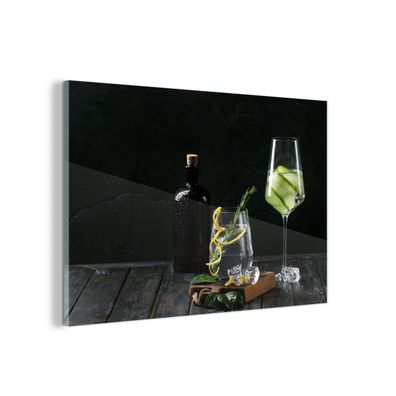 Glasbild Glasfoto Wandbild 60x40 cm Getränk - Weinglas - Obst (Gr. 60x40 cm)