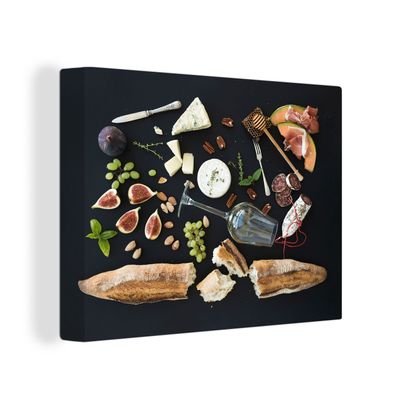 Leinwandbilder - Wanddeko 80x60 cm Wein - Obst - Käse (Gr. 80x60 cm)