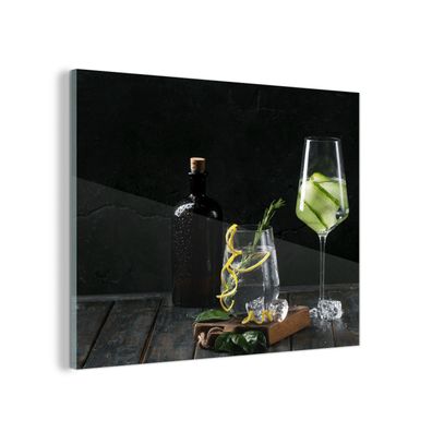 Glasbild Glasfoto Wandbild 80x60 cm Getränk - Weinglas - Obst (Gr. 80x60 cm)
