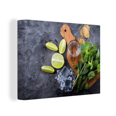 Leinwandbilder - Wanddeko 120x90 cm Schneidebrett - Glas - Obst - Zitrone