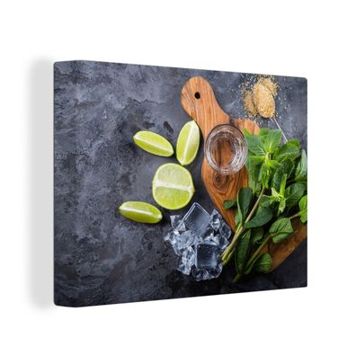 Leinwandbilder - Wanddeko 120x90 cm Schneidebrett - Glas - Obst - Zitrone