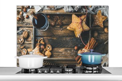 Spritzschutz Küchenrückwand - 100x65 cm Alkohol - Wein - Tablett - Sterne - Zimt