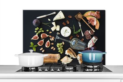 Spritzschutz Küchenrückwand - 80x55 cm Wein - Obst - Käse (Gr. 80x55 cm)
