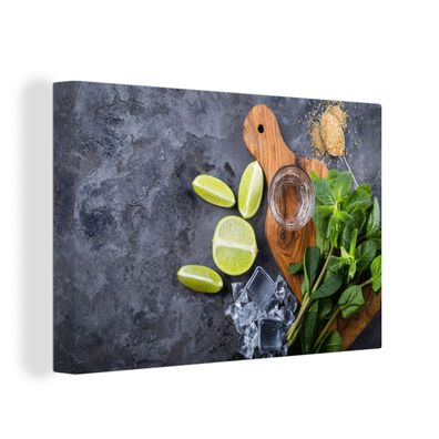 Leinwandbilder - Wanddeko 140x90 cm Schneidebrett - Glas - Obst - Zitrone
