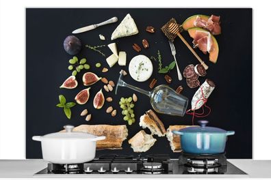 Spritzschutz Küchenrückwand - 120x80 cm Wein - Obst - Käse (Gr. 120x80 cm)