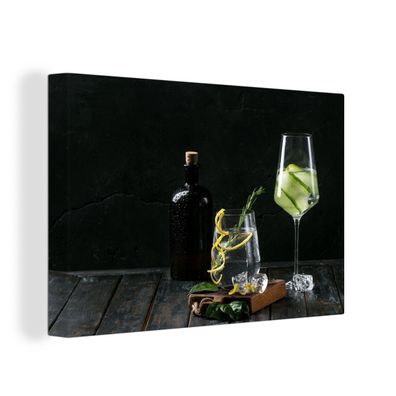 Leinwandbilder - Wanddeko 90x60 cm Getränk - Weinglas - Obst (Gr. 90x60 cm)