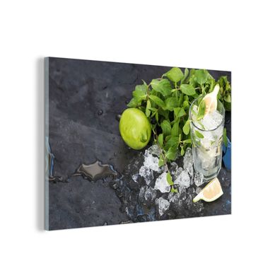Glasbild Glasfoto Wandbild 30x20 cm Cocktail - Mojito - Eiswürfel (Gr. 30x20 cm)