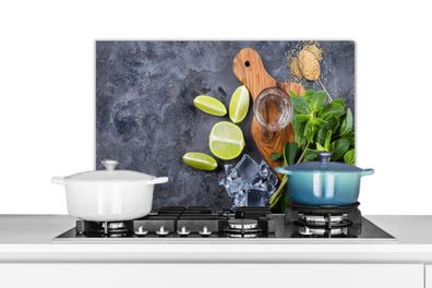Spritzschutz Küchenrückwand - 70x50 cm Schneidebrett - Glas - Obst - Zitrone