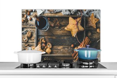 Spritzschutz Küchenrückwand - 80x55 cm Alkohol - Wein - Tablett - Sterne - Zimt