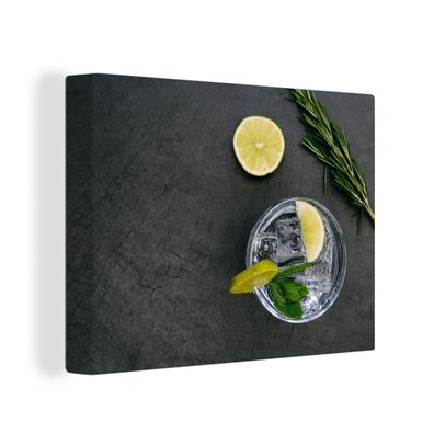 Leinwandbilder - Wanddeko 80x60 cm Cocktail - Glas - Zitrone (Gr. 80x60 cm)