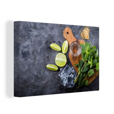 Leinwandbilder - Wanddeko 90x60 cm Schneidebrett - Glas - Obst - Zitrone