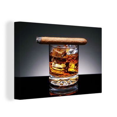 Leinwandbilder - Wanddeko 150x100 cm Whiskey - Zigarre - Glas (Gr. 150x100 cm)