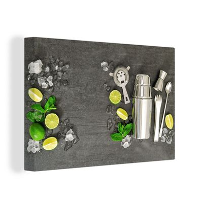 Leinwandbilder - Wanddeko 30x20 cm Cocktailshaker - Eiswürfel - Obst (Gr. 30x20 cm)