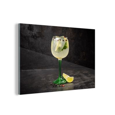 Glasbild Glasfoto Wandbild 150x100 cm Getränk - Weinglas - Obst (Gr. 150x100 cm)