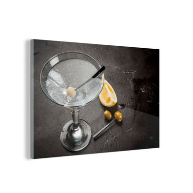 Glasbild Glasfoto Wandbild 30x20 cm Alkohol - Martini - Früchte - Oliven