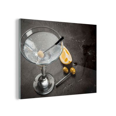 Glasbild Glasfoto Wandbild 80x60 cm Alkohol - Martini - Früchte - Oliven