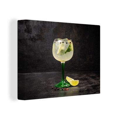 Leinwandbilder - Wanddeko 80x60 cm Getränk - Weinglas - Obst (Gr. 80x60 cm)