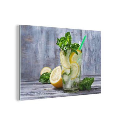 Glasbild Glasfoto Wandbild 120x80 cm Cocktail - Früchte - Kräuter (Gr. 120x80 cm)