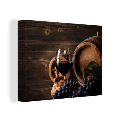 Leinwandbilder - Wanddeko 80x60 cm Wein - Weinglas - Weintrauben - Glas