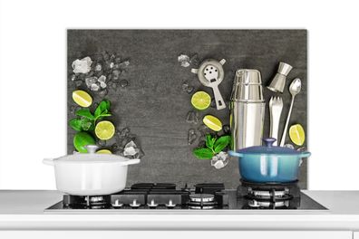 Spritzschutz Küchenrückwand - 80x55 cm Cocktailshaker - Eiswürfel - Obst