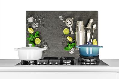 Spritzschutz Küchenrückwand - 60x40 cm Cocktailshaker - Eiswürfel - Obst