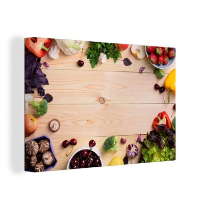 Leinwandbilder - Wanddeko 140x90 cm Obst - Erdbeere - Paprika - Küche (Gr. 140x90 cm)