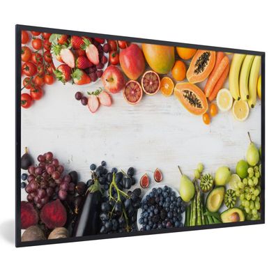 Poster Bilder - 90x60 cm Obst - Regenbogen - Erdbeere - Weintrauben - Papaya