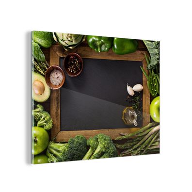 Glasbild Glasfoto Wandbild 80x60 cm Obst - Kreidetafel - Gemüse (Gr. 80x60 cm)