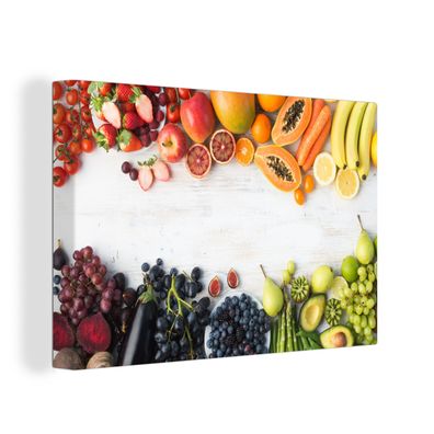Leinwandbilder - Wanddeko 120x80 cm Obst - Regenbogen - Erdbeere - Weintrauben - Papa