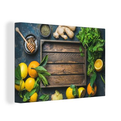 Leinwandbilder - Wanddeko 140x90 cm Obstkiste - Zitrone (Gr. 140x90 cm)