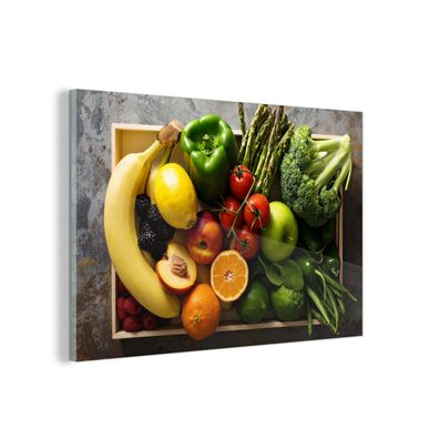 Glasbild Glasfoto Wandbild 30x20 cm Kiste - Obst - Regenbogen (Gr. 30x20 cm)