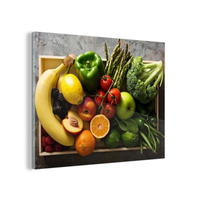 Glasbild Glasfoto Wandbild 40x30 cm Kiste - Obst - Regenbogen (Gr. 40x30 cm)
