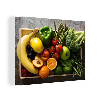 Leinwandbilder - Wanddeko 40x30 cm Kiste - Obst - Regenbogen (Gr. 40x30 cm)