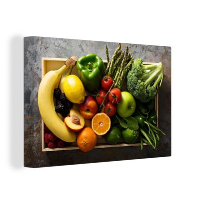 Leinwandbilder - Wanddeko 30x20 cm Kiste - Obst - Regenbogen (Gr. 30x20 cm)