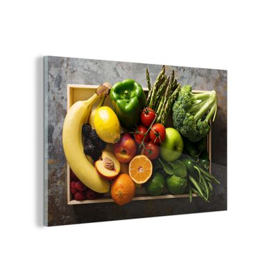 Glasbild Glasfoto Wandbild 150x100 cm Kiste - Obst - Regenbogen (Gr. 150x100 cm)